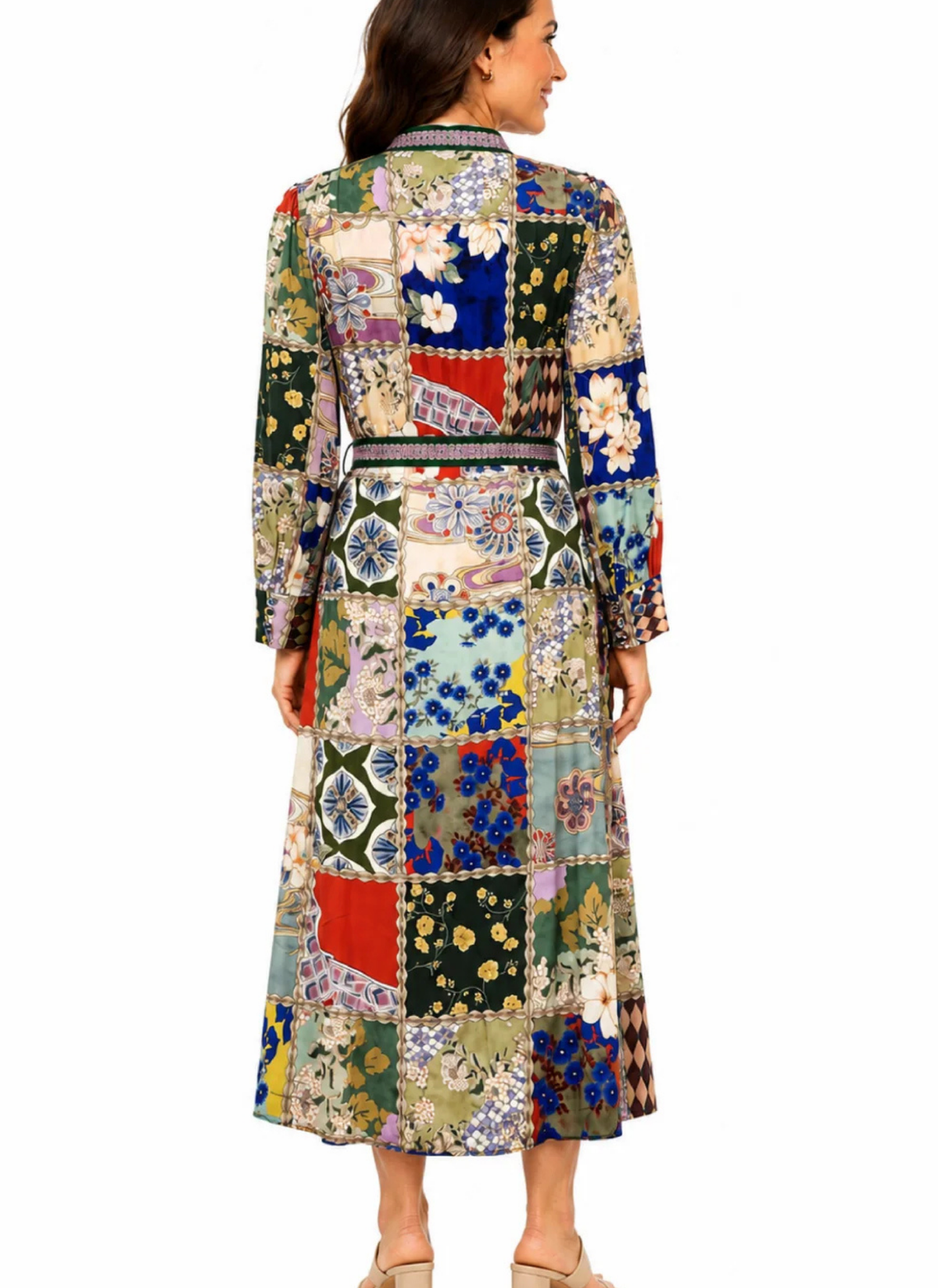 Patchwork Print Midi Dress