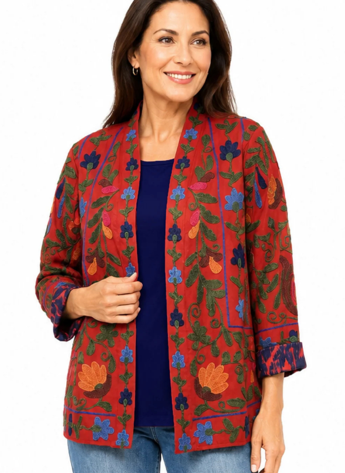 Woven Embroidery Open Front Jacket