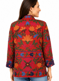 Woven Embroidery Open Front Jacket