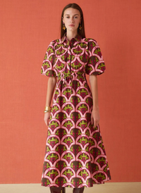 Banyan Puff Sleeve Midi Dress - Berry Vine