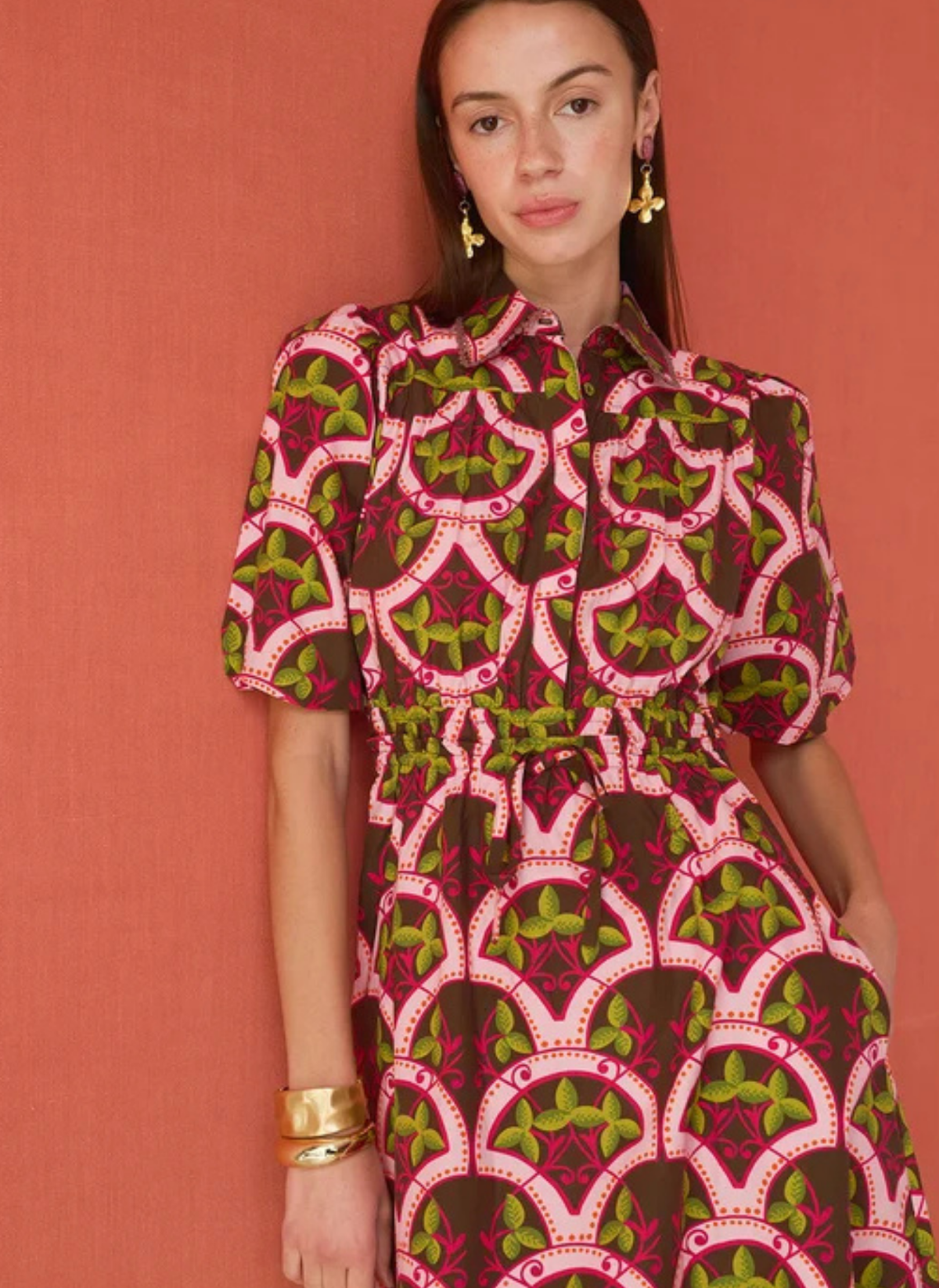 Banyan Puff Sleeve Midi Dress - Berry Vine