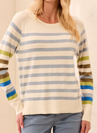 Crew Neck Stripe Sweater - Moonstone