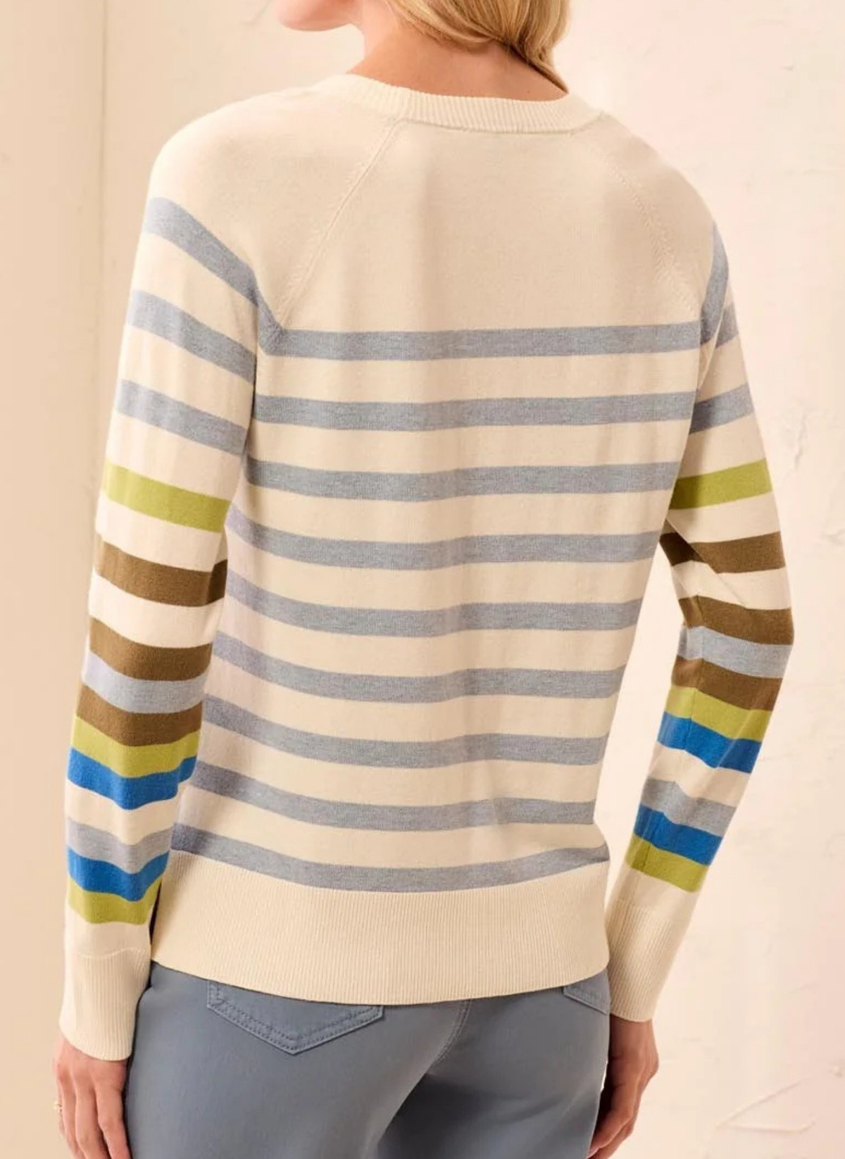 Crew Neck Stripe Sweater - Moonstone