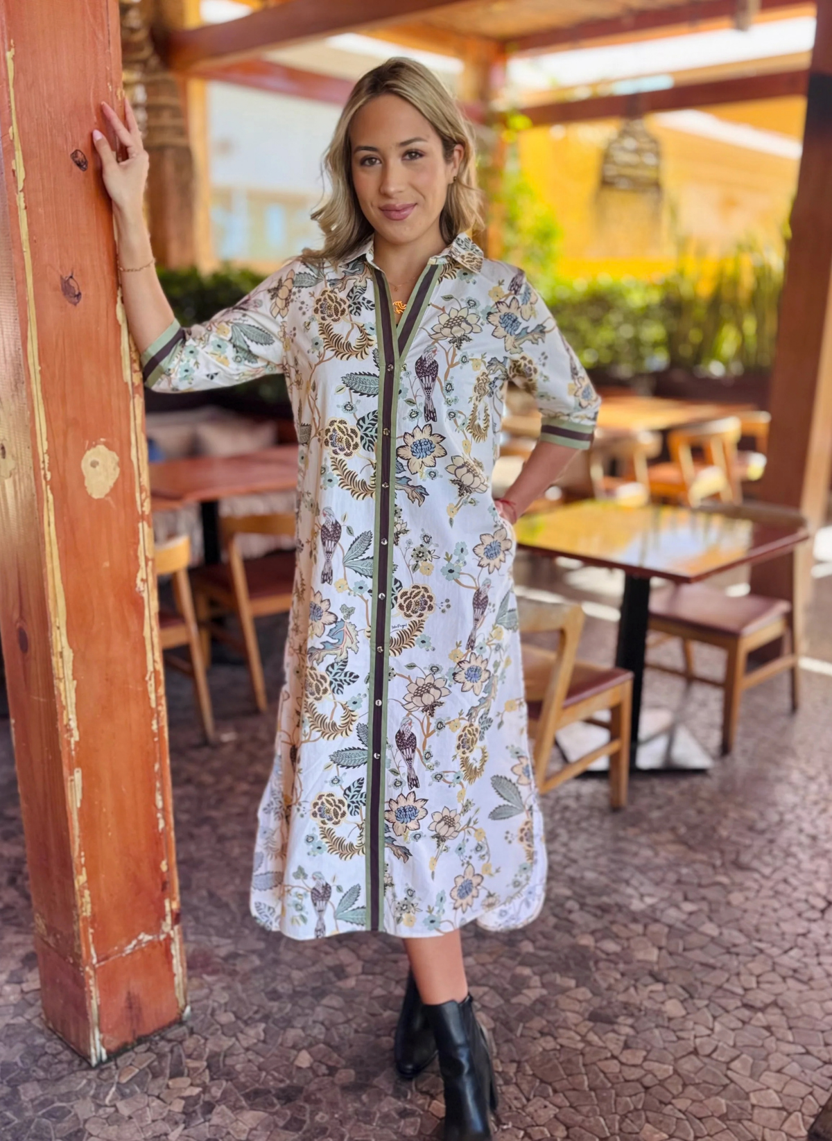 Rhea Midi Dress - Ivory Sparrow Woods