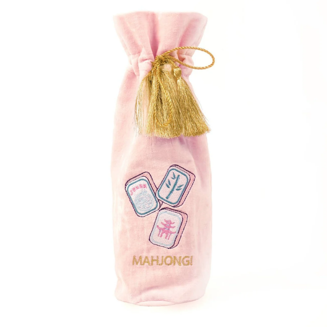 Pink Velvet Embroidered Wine Bag