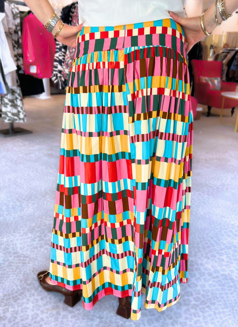 Abstract Stripe Drop Waist Skirt