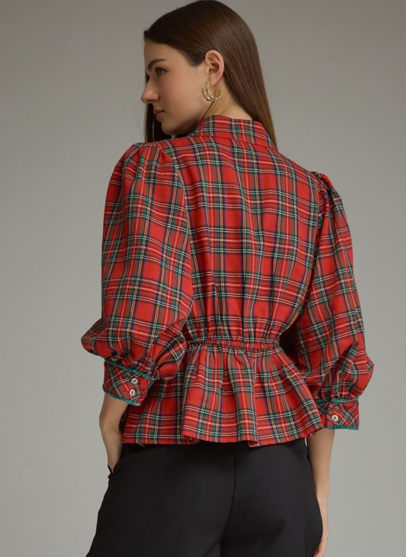 Tartan Print Top w/ Frog Closures