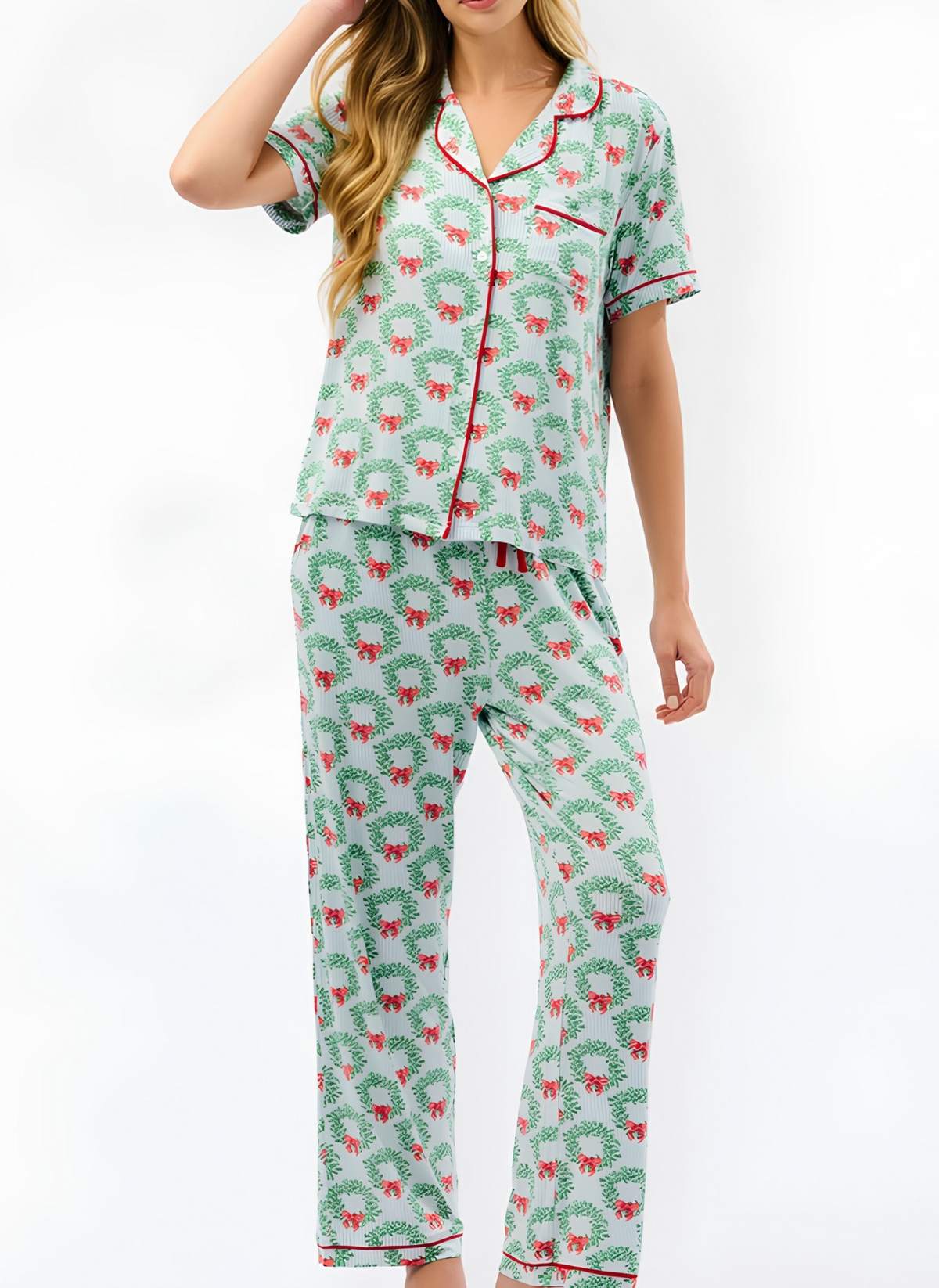 Charlotte Xmas SS Pajama Set - Wreath & Ribbon