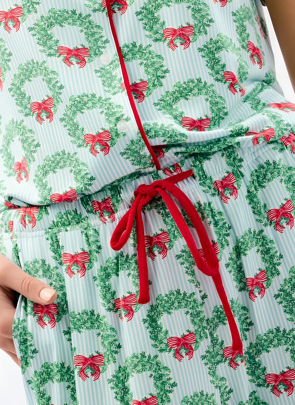 Charlotte Xmas SS Pajama Set - Wreath & Ribbon
