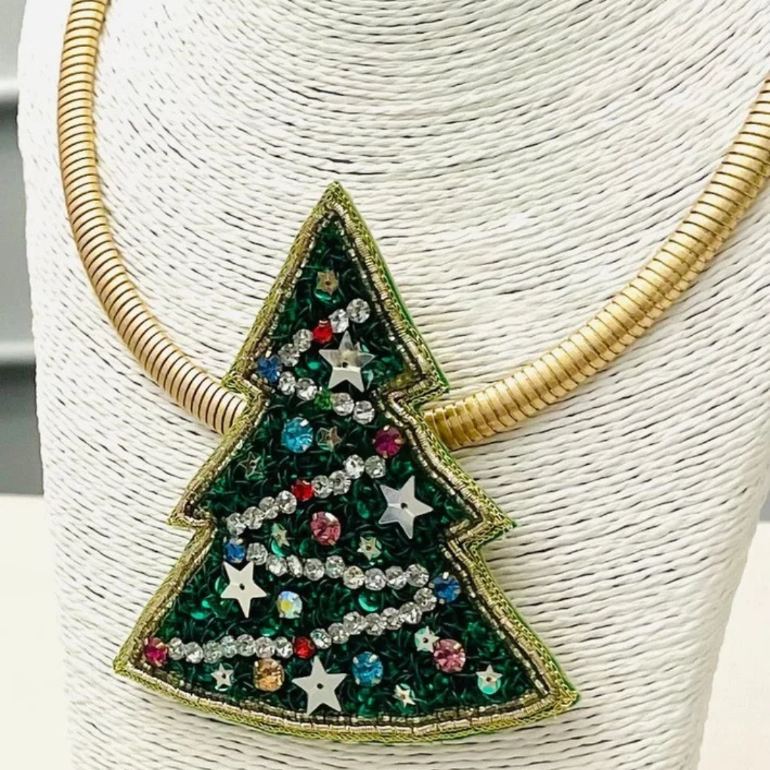 Xmas Tree Beaded Statement Necklace