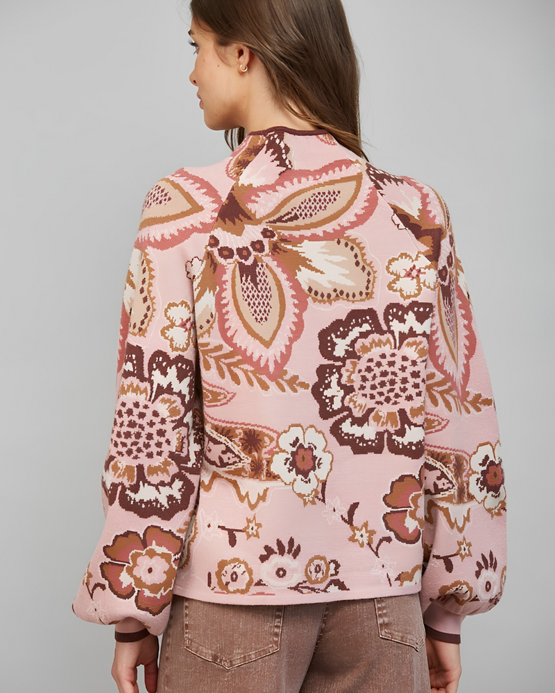 Bold Floral Paisley Funnel Neck Sweater
