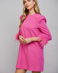 Feather Trim Cuff Shift Dress