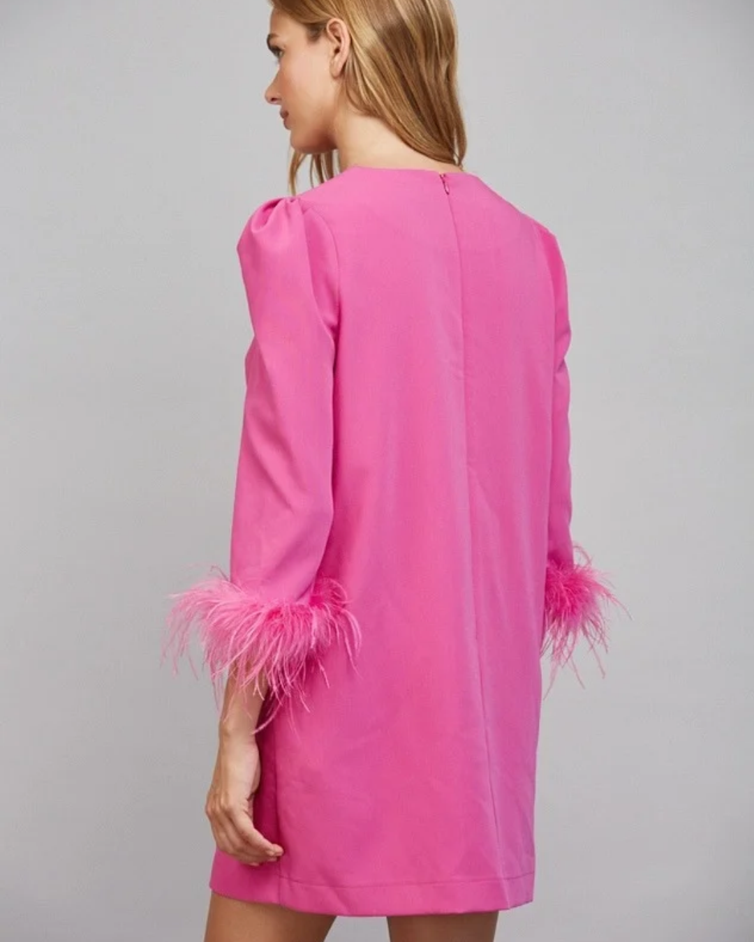 Feather Trim Cuff Shift Dress