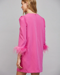 Feather Trim Cuff Shift Dress