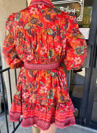 Floral Border Print Belted Dress