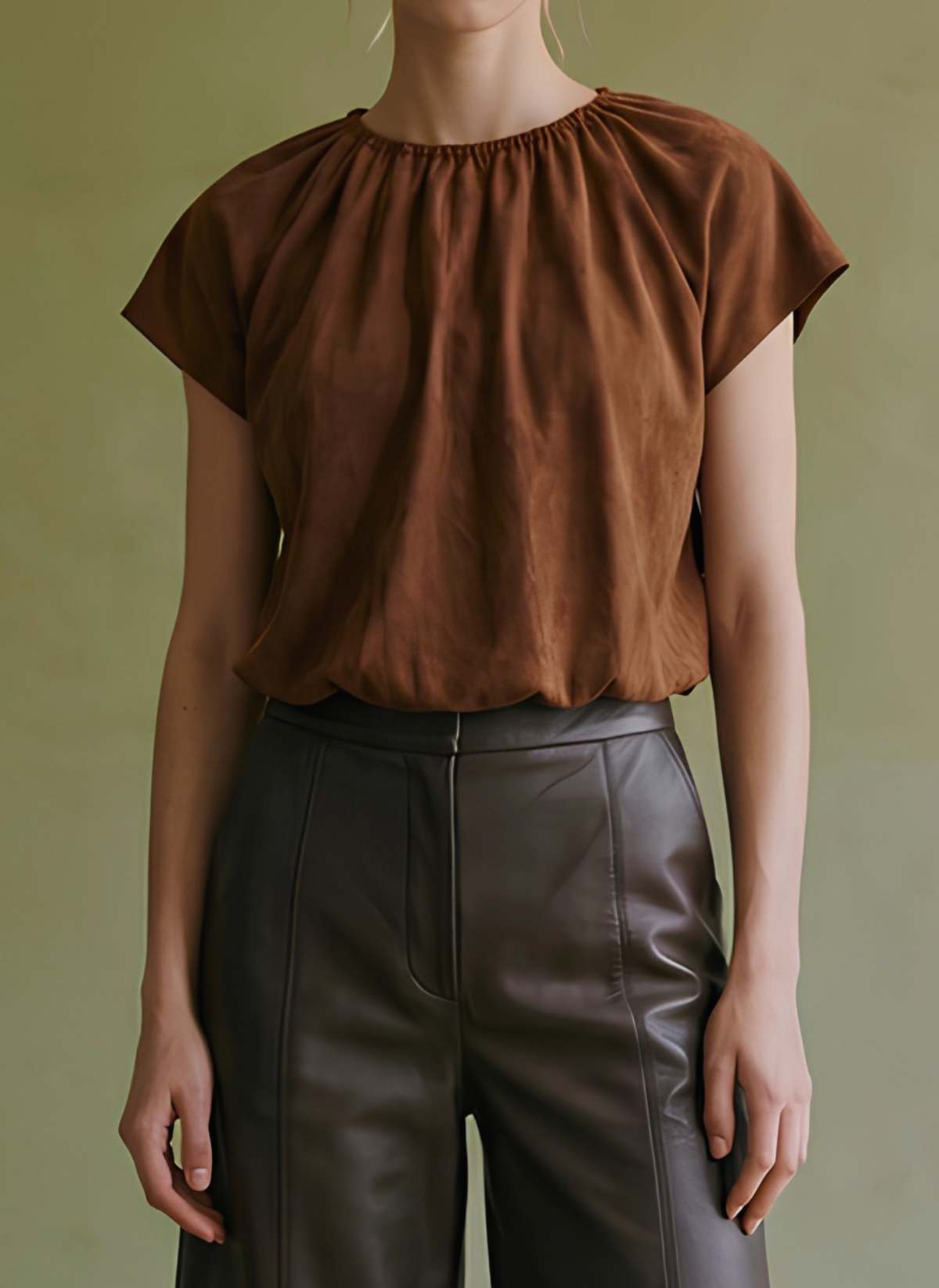 Faux Suede Cinched Hem Top