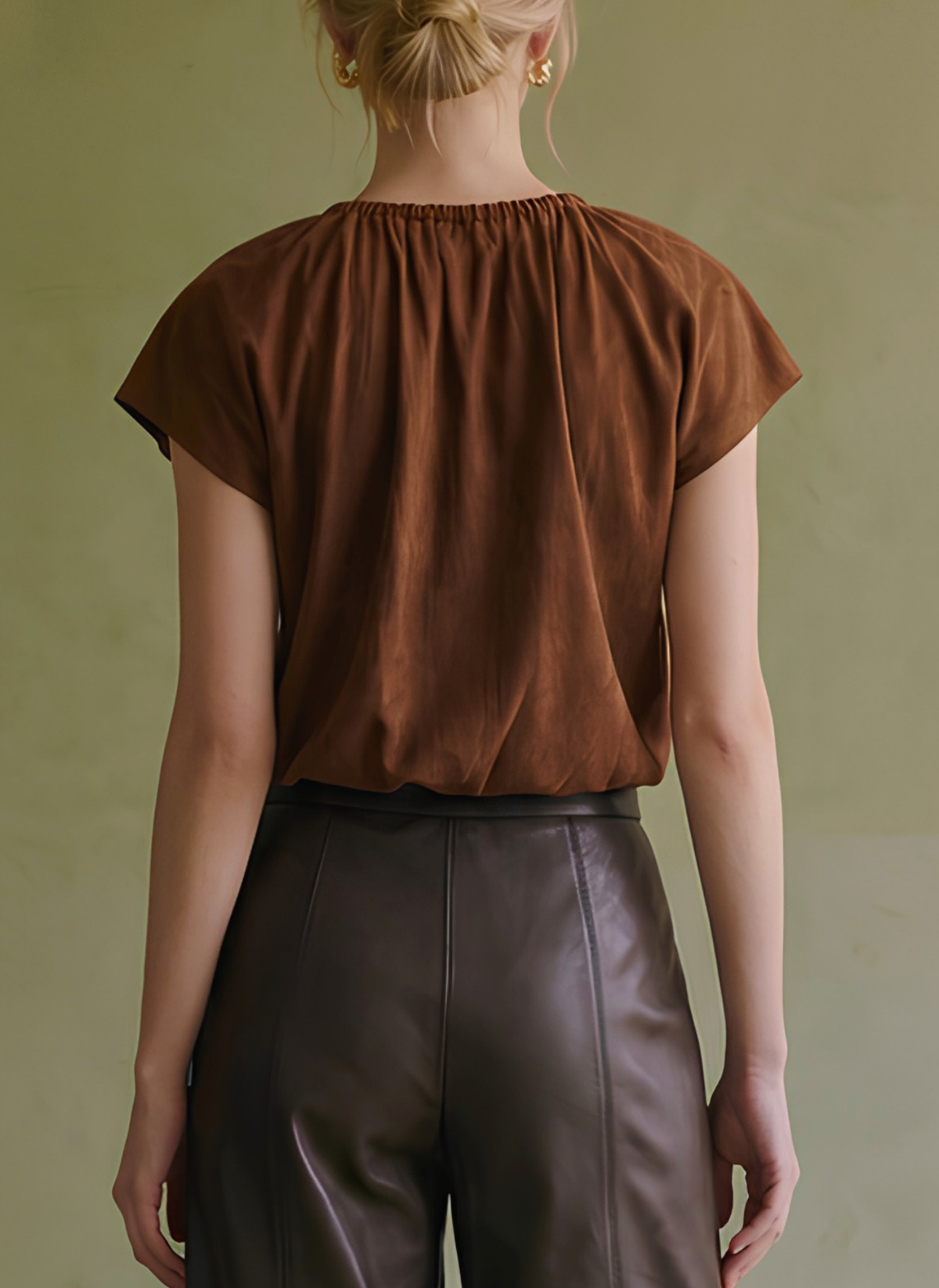 Faux Suede Cinched Hem Top