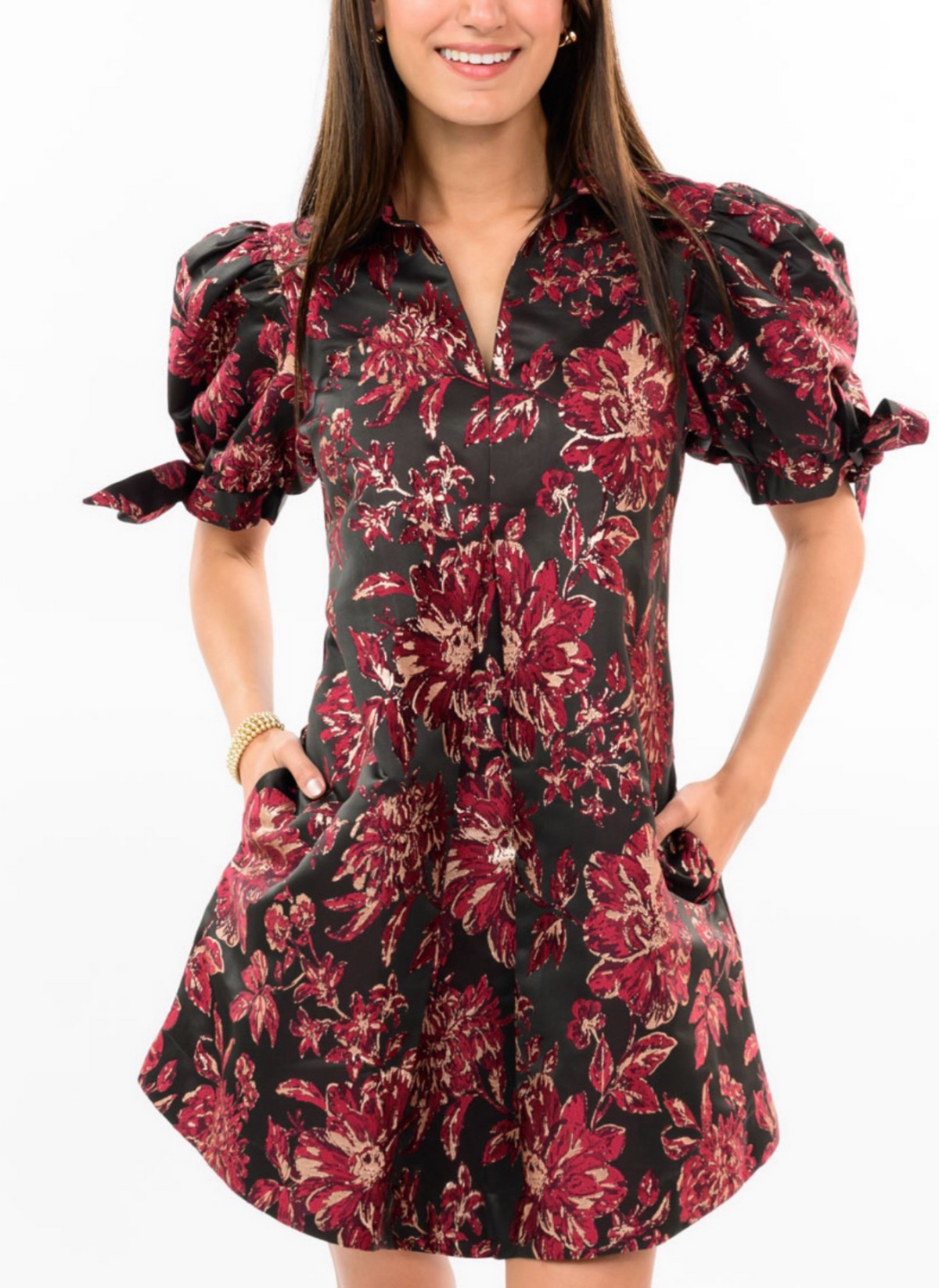 Brocade Bow Sleeve Dress