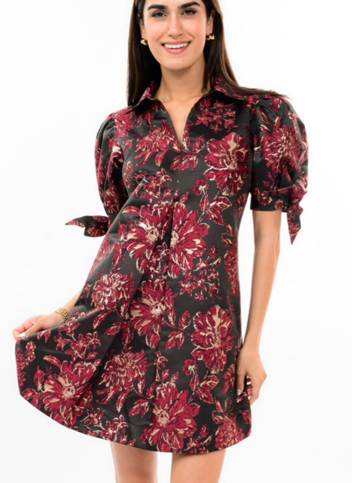 Brocade Bow Sleeve Dress