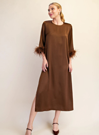 Feather Trim Evening Midi Dress