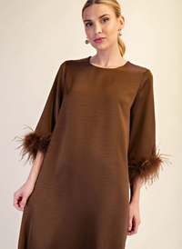 Feather Trim Evening Midi Dress