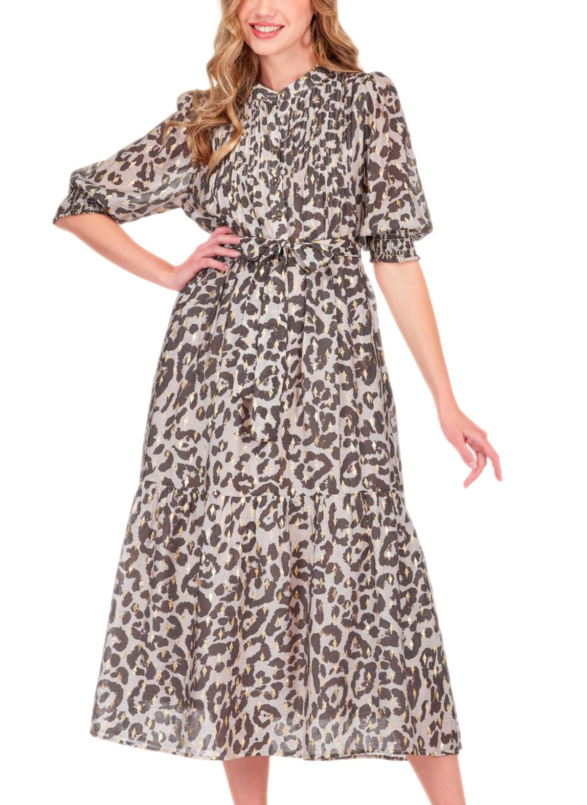 Pin Tuck Maxi Dress - Golden Wild