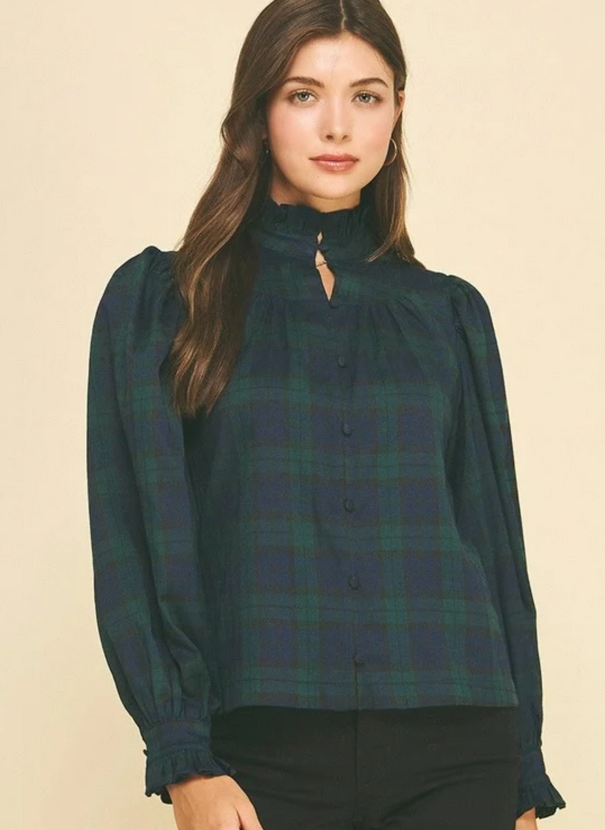 Highland Plaid Ruffle Neck Top