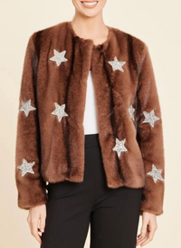 Faux Fur Star Embellished Jacket