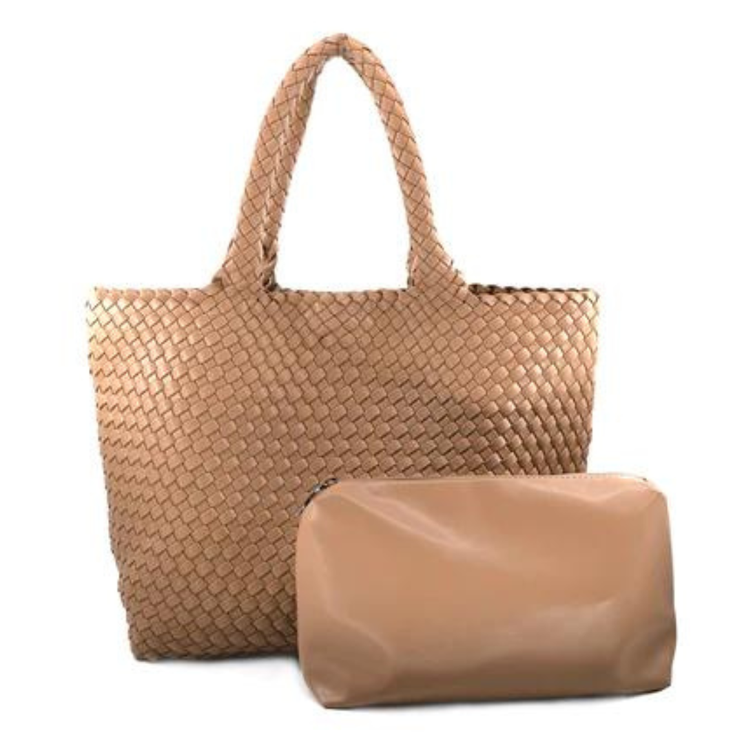 Vegan leather woven tote Clearance