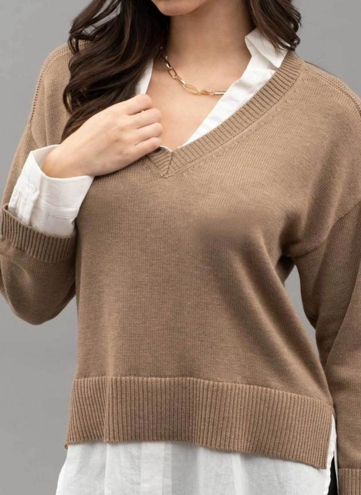 Layered V-Neck Long Sleeve Sweater