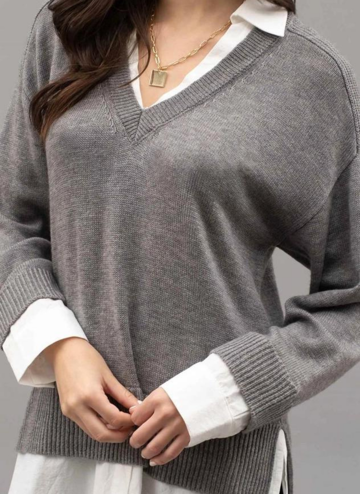 Layered V-Neck Long Sleeve Sweater
