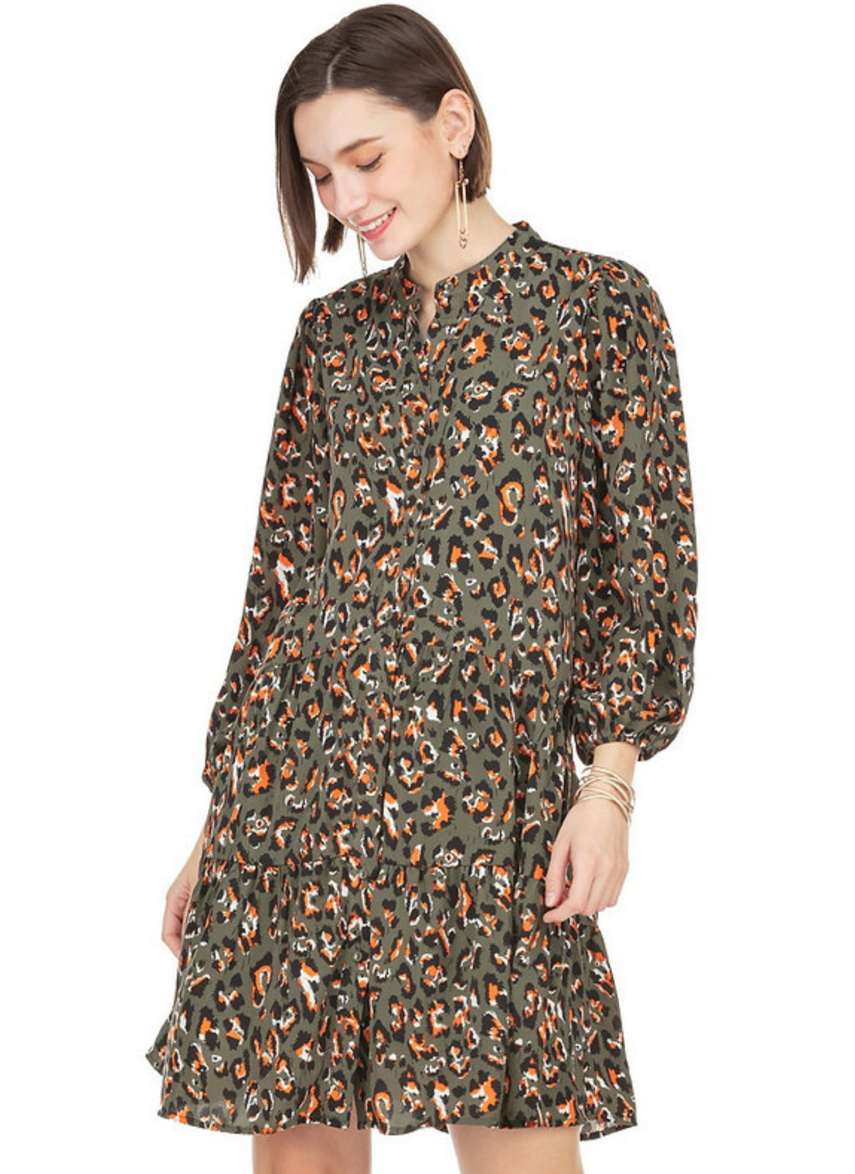 Leopard Tiered Shirt Dress