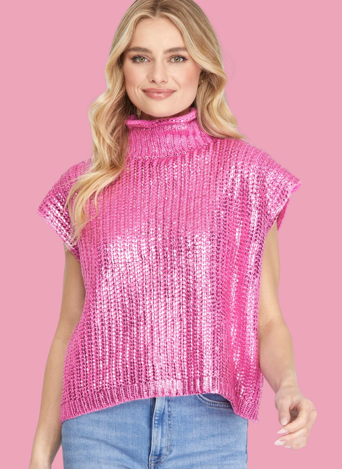 Metallic Foil Cap Sleeve Sweater