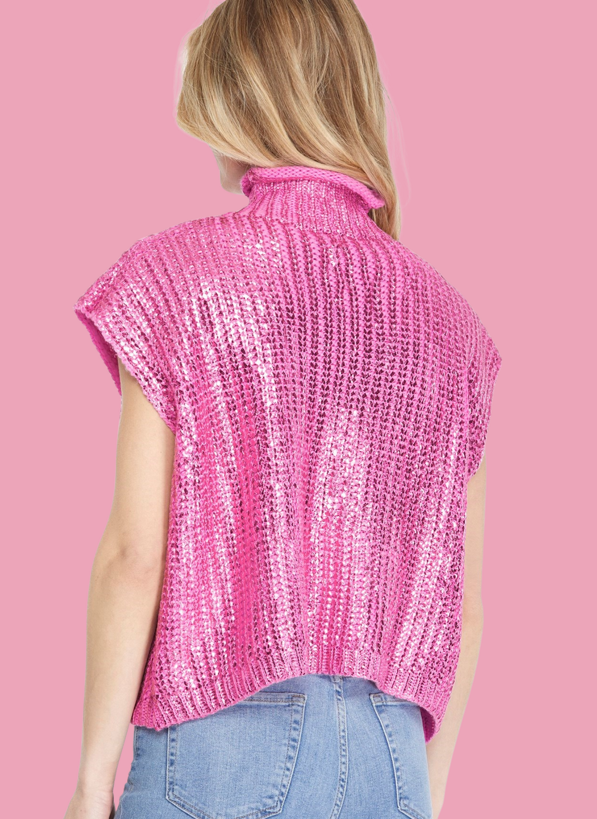 Metallic Foil Cap Sleeve Sweater