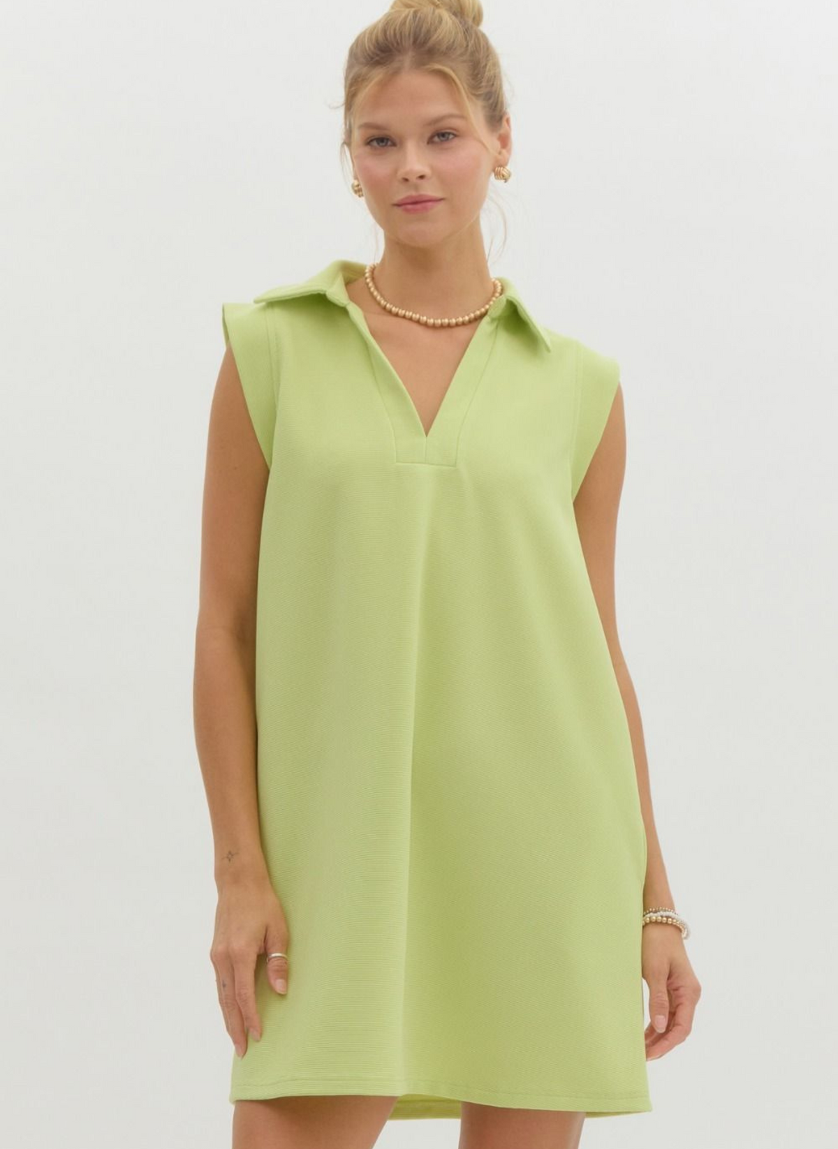 Aubrey Ribbed Shirt Dress - Lime