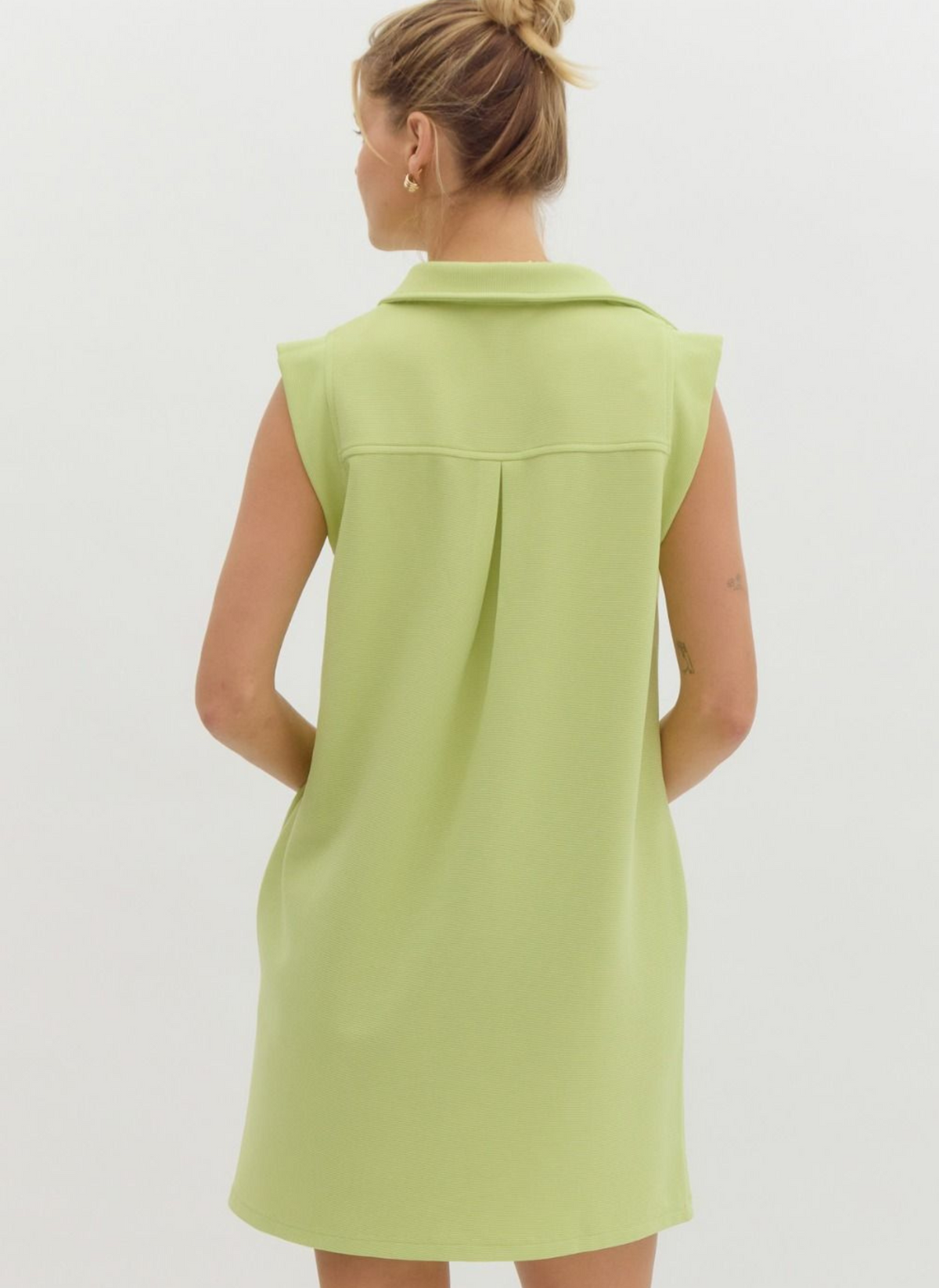 Aubrey Ribbed Shirt Dress - Lime