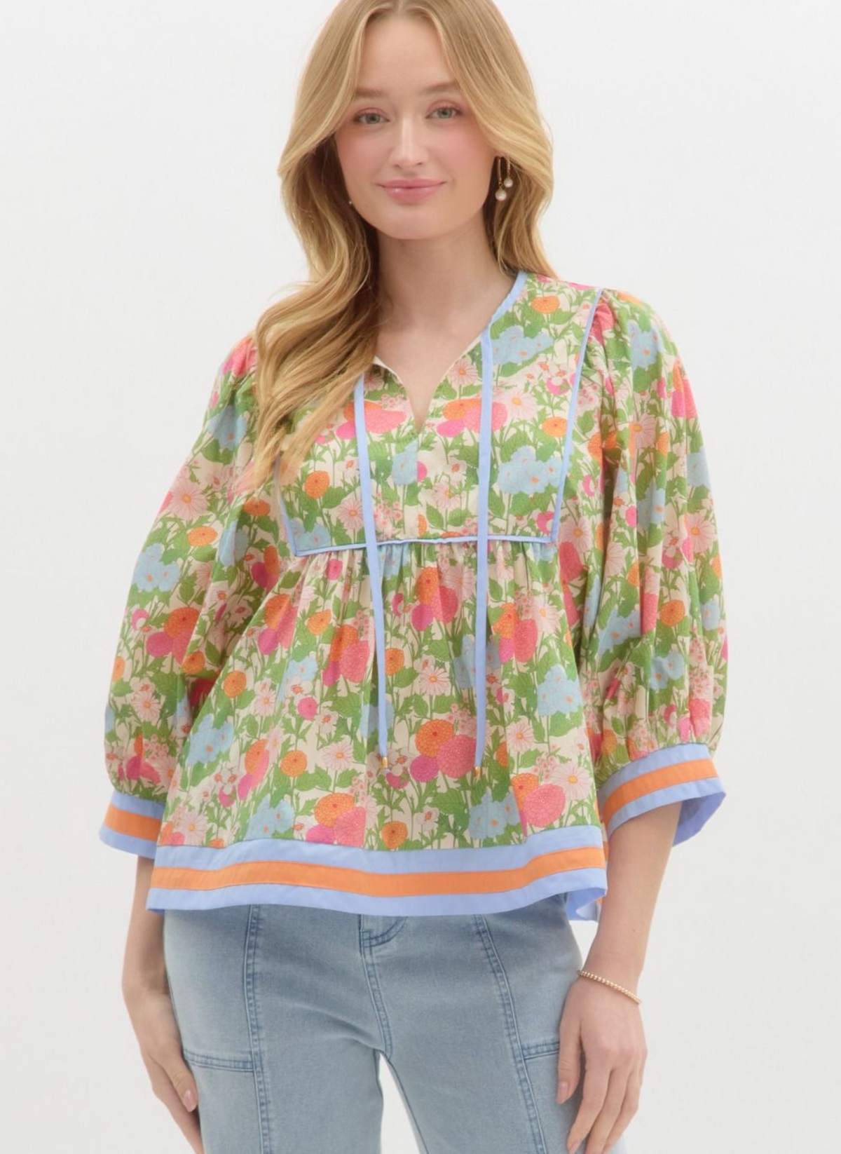 Wildflower Fields 3/4 Sleeve Top - Marigold