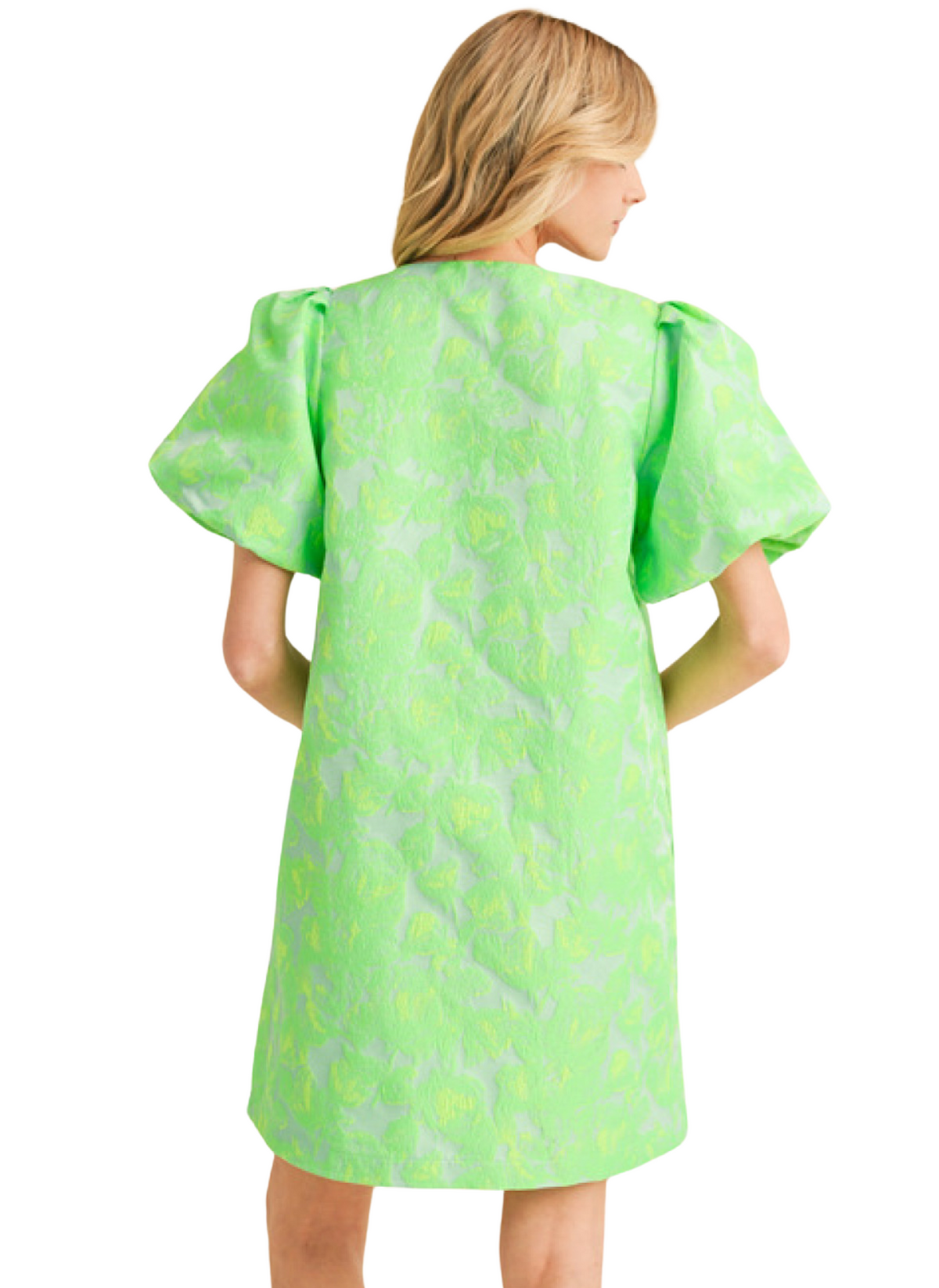Floral Jacquard Notched Mini Dress - Green