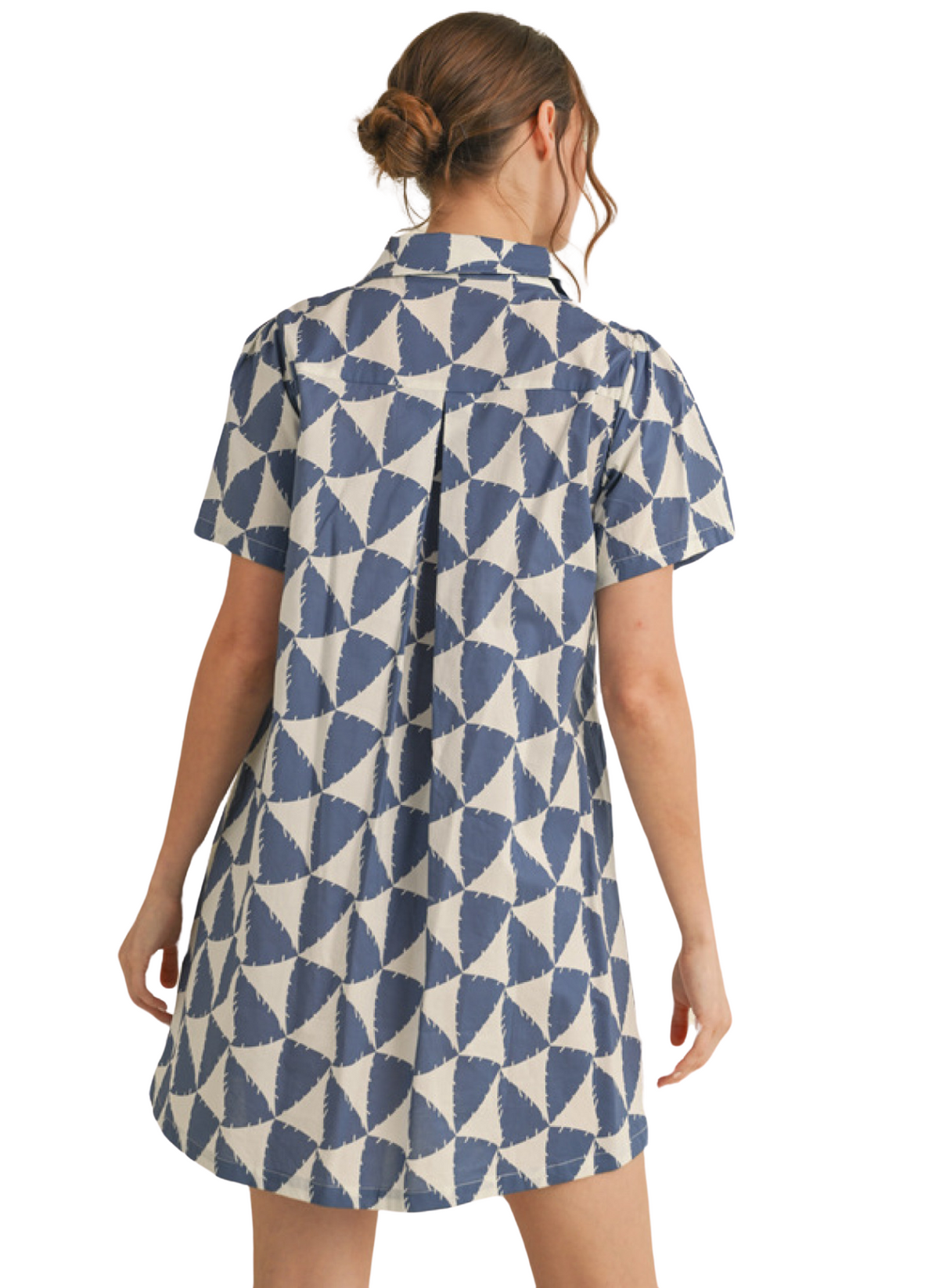 Geometric Collared Mini Dress - Denim