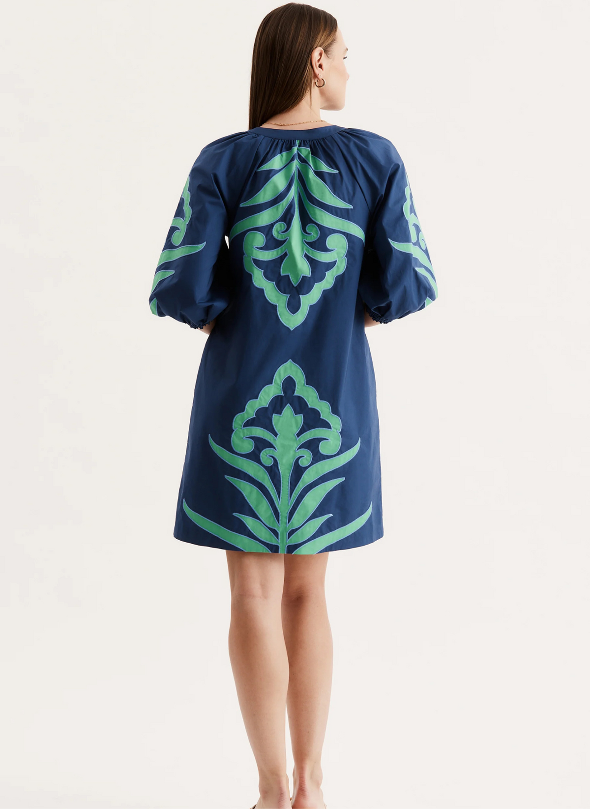 Jules Applique Dress - Navy + Green