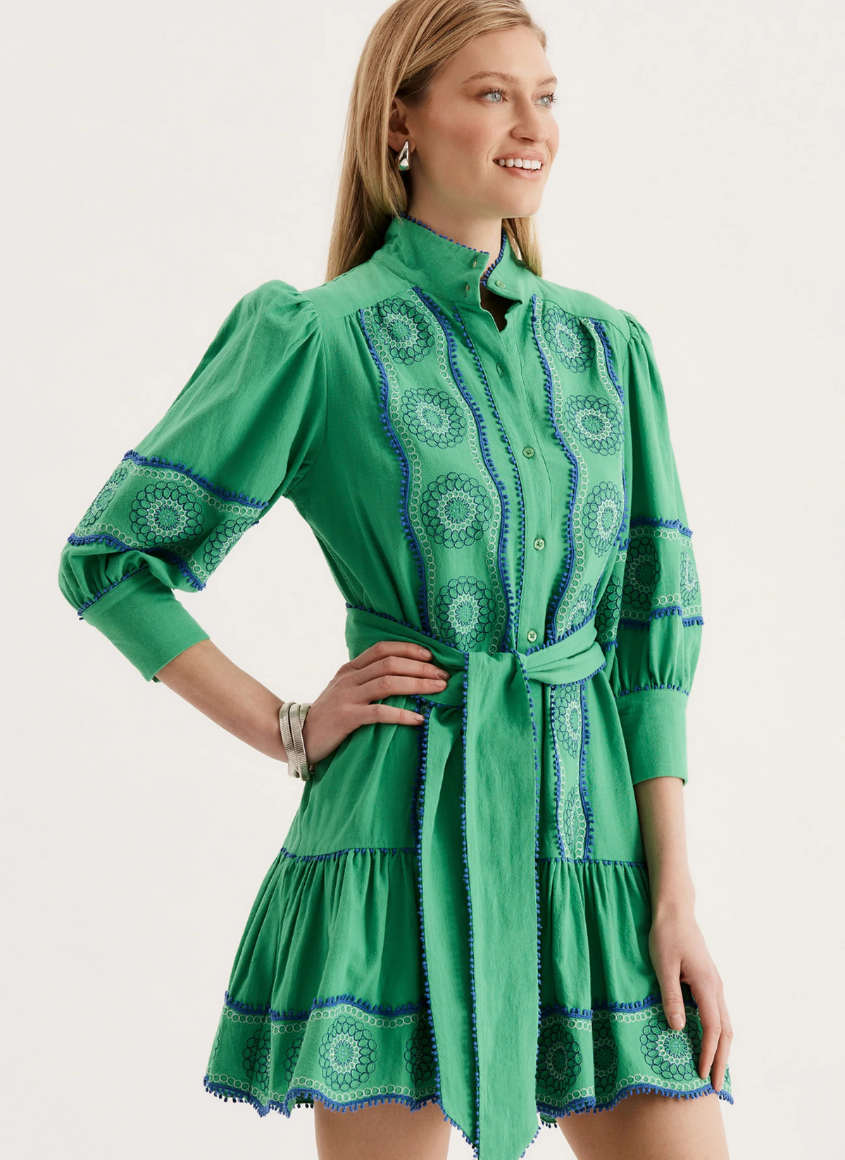 Christy Embroidered Skimmer Dress - Kelly Green