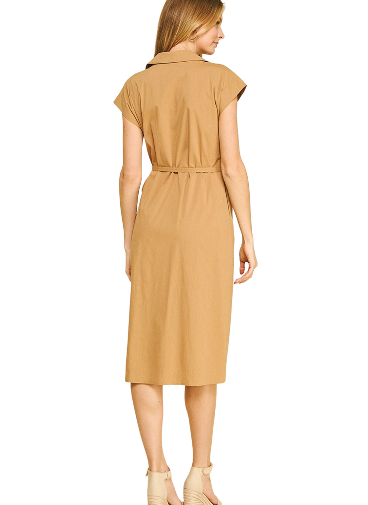 V-Neck Wrap Midi Dress - Khaki
