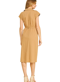 V-Neck Wrap Midi Dress - Khaki