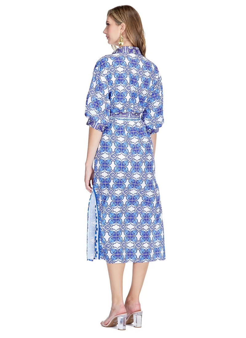 Belted Tile Print Maxi Dress