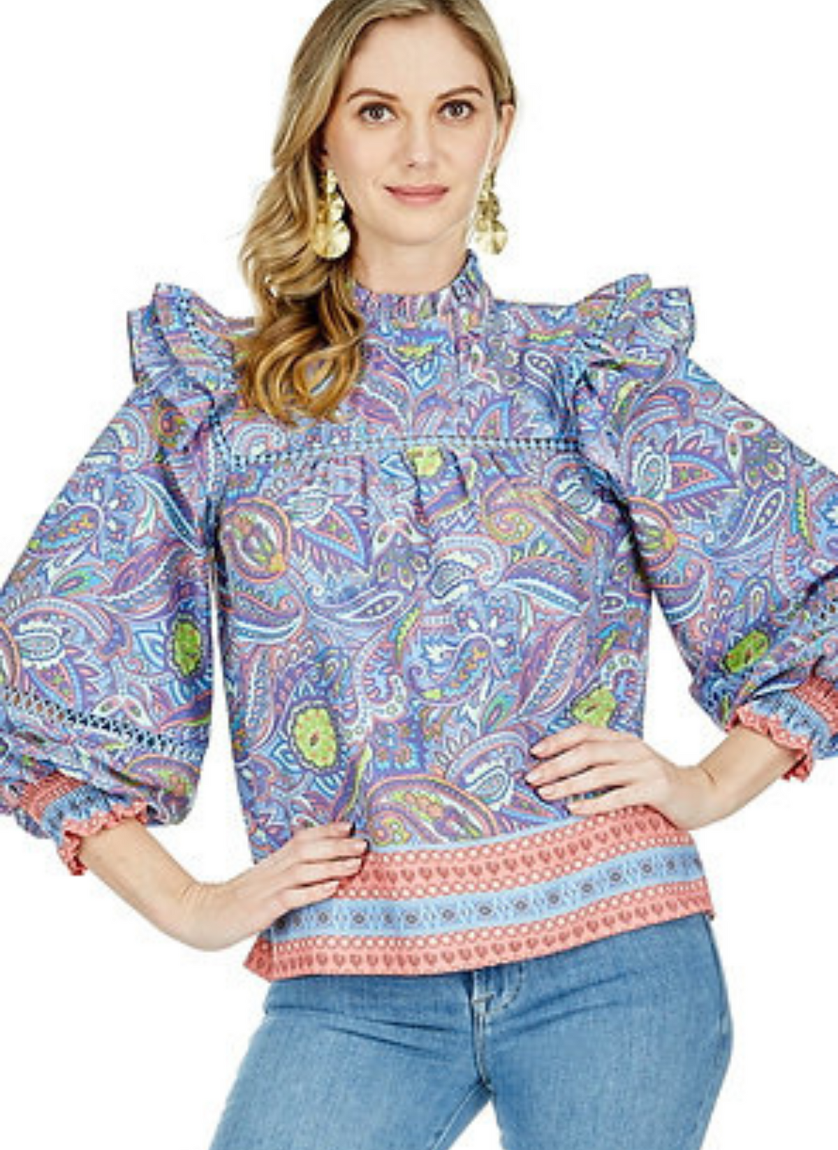 Lace Trim Long Sleeve Blouse