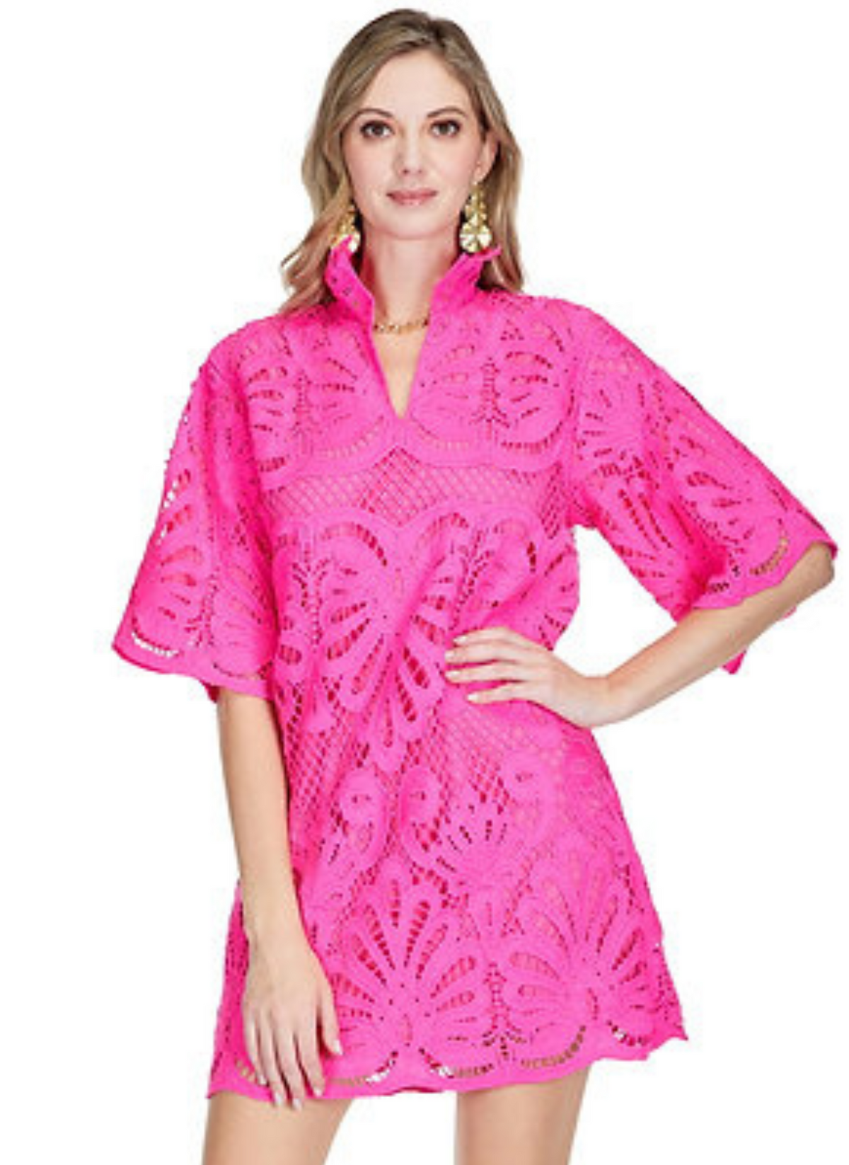 High Neck Lace Tunic Dress