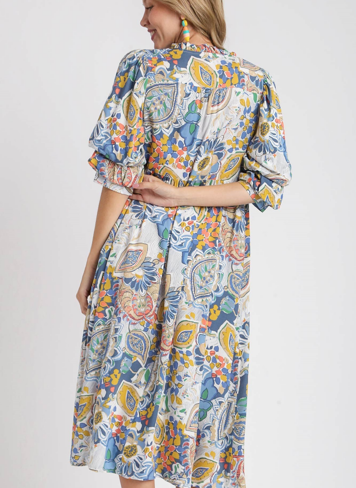 Paisley Tiered Midi Dress - Blue Mix