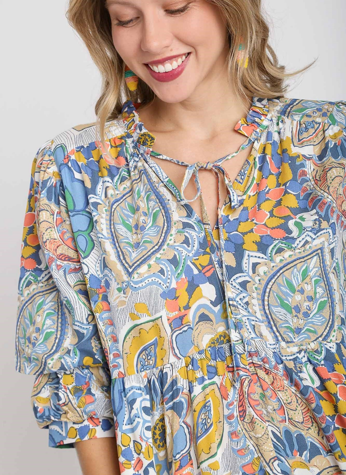 Paisley Tiered Midi Dress - Blue Mix
