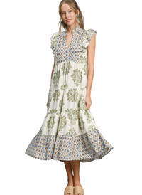 Vicky Floral Midi Dress - Olive Mix