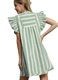Kayce Stripe Flutter Sleeve Dress - Green